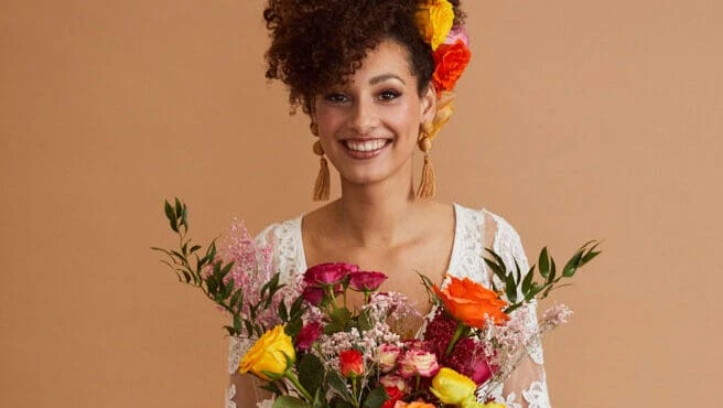 bloemige kapsels, bruiloft, fotoshoot