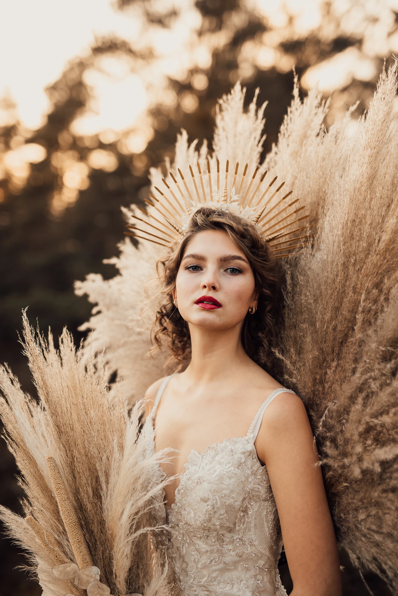 bruid, fotoshoot, pampas