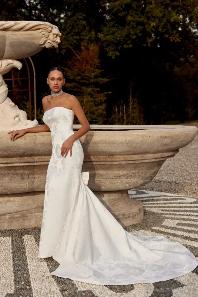 Strapless Brokaat Fit & Flare-jurk met prinsessennaden