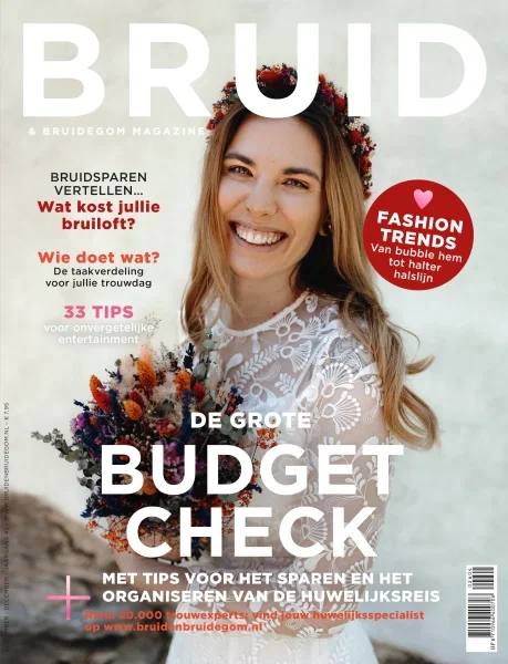 Cover van Bruid & Bruidegom Magazine De Grote Budget Check editie met lachende bruid