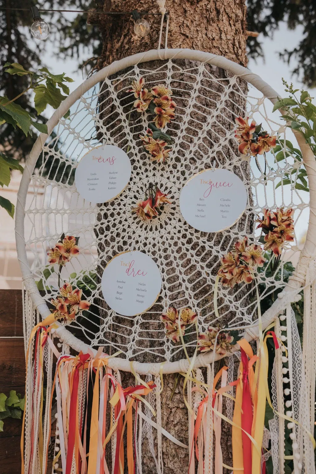 boho-bruiloft macramé tafelnummers