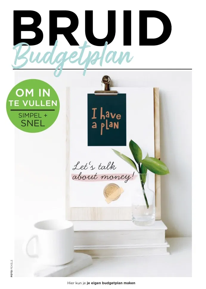 Cover van het BRUID Budgetplan met de tekst "Let’s talk about money" en "I have a plan", ideaal voor het opstellen van een trouwbudget.