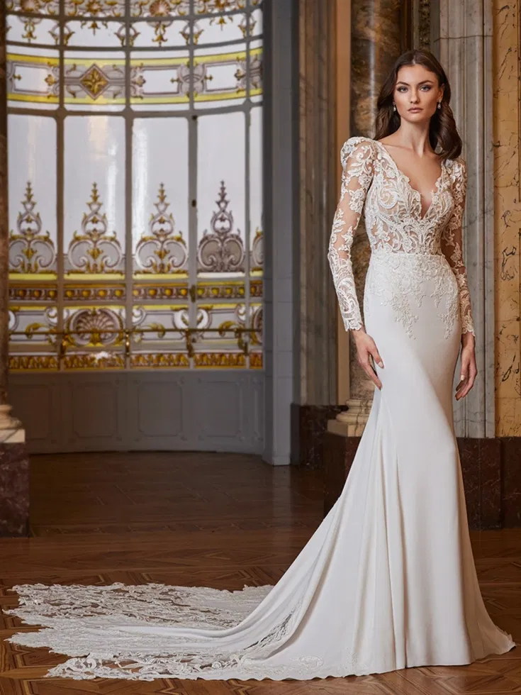 zeemeermin trouwjurk met lange mouwen