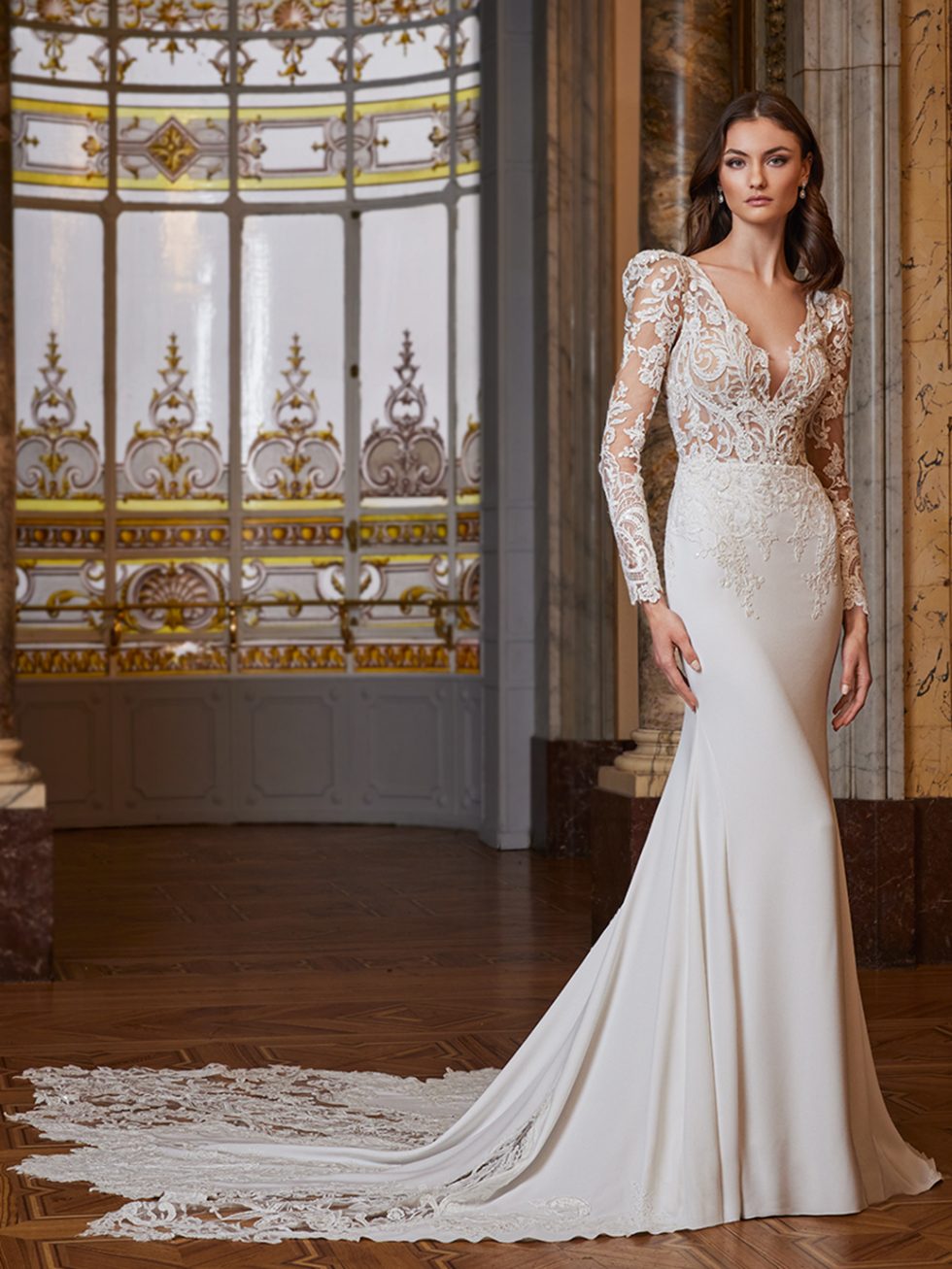 zeemeermin trouwjurk met lange mouwen